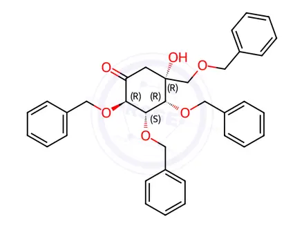 Chemical structure of (2R,3S,4R,5R)-5-Hydroxy-2,3,4-tris(phenylmethoxy)-5-[(phenylmethoxy)methyl]-cyclohexanone
