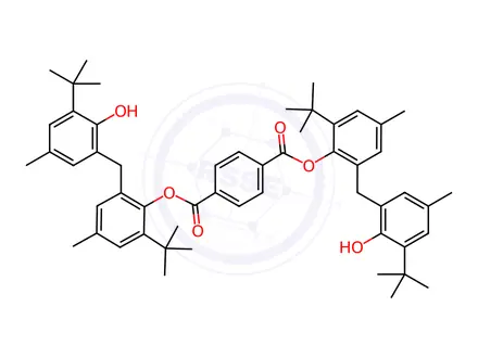 Chemical structure of bis[2-tert-butyl-6-[(3-tert-butyl-2-hydroxy-5-methylphenyl)methyl]-4-methylphenyl] benzene-1,4-dicarboxylate
