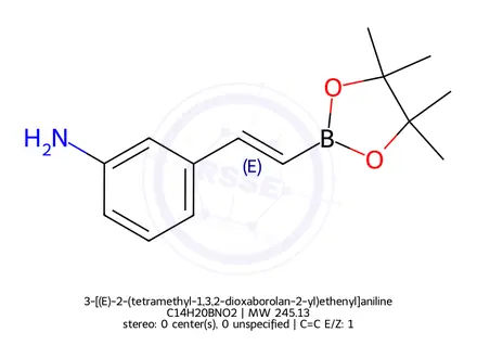 Chemical structure of 3-[(E)-2-(tetramethyl-1,3,2-dioxaborolan-2-yl)ethenyl]aniline