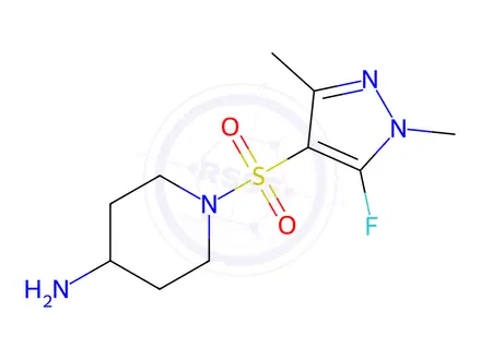 Chemical structure of 1-[(5-fluoro-1,3-dimethyl-1H-pyrazol-4-yl)sulfonyl]piperidin-4-amine