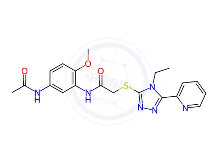 Chemical structure of N-(5-Acetamido-2-methoxyphenyl)-2-((4-ethyl-5-(pyridin-2-yl)-4H-1,2,4-triazol-3-yl)thio)acetamide