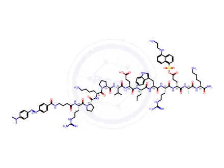 Chemical structure of DABCYL-γ-Abu-Arg-Pro-Lys-Pro-Val-Glu-Nva-Trp-Arg-Glu(EDANS)-Ala-Lys-NH2