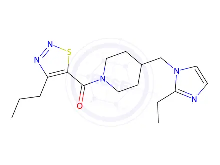 Chemical structure of (4-((2-Ethyl-1H-imidazol-1-yl)methyl)piperidin-1-yl)(4-propyl-1,2,3-thiadiazol-5-yl)methanone