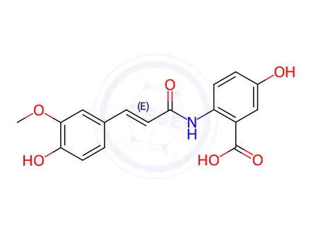 Chemical structure of 5-Hydroxy-2-[[(2E)-3-(4-hydroxy-3-methoxyphenyl)-1-oxo-2-propen-1-yl]amino]benzoic acid