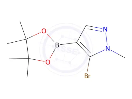 Chemical structure of 5-Bromo-1-methyl-4-(4,4,5,5-tetramethyl-1,3,2-dioxaborolan-2-yl)-1H-pyrazole