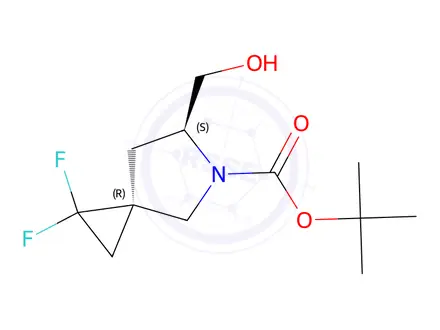 Chemical structure of Tert-butyl (3R,6S)-1,1-difluoro-6-(hydroxymethyl)-5-azaspiro[2.4]Heptane-5-carboxylate