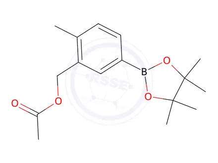 Chemical structure of 2-Methyl-5-(4,4,5,5-tetramethyl-1,3,2-dioxaborolan-2-yl)benzyl acetate