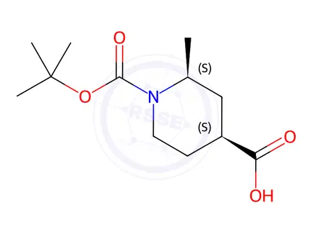 Chemical structure of (2S,4S)-1-(tert-Butoxycarbonyl)-2-methylpiperidine-4-carboxylic Acid