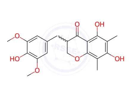 Chemical structure of 5,7-Dihydroxy-3-(4-hydroxy-3,5-dimethoxybenzyl)-6,8-dimethylchroman-4-one