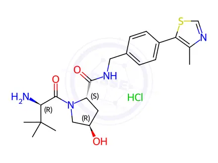Chemical structure of (2S,4R)-1-((R)-2-amino-3,3-dimethylbutanoyl)-4-hydroxy-N-(4-(4-methylthiazol-5-yl)benzyl)pyrrolidine-2-carboxamide hydrochloride