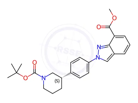 Chemical structure of Methyl (S)-2-(4-(1-(tert-butoxycarbonyl)piperidin-3-yl)phenyl)-2H-indazole-7-carboxylate