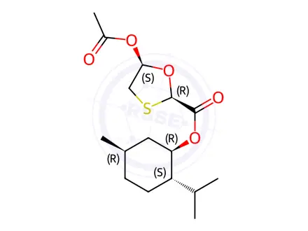 Chemical structure of (2R,5S)-L-Menthol-5-(acetyloxy)-1,3-oxathiolane-2-carboxylate