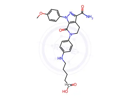 Chemical structure of 5-((4-(3-Carbamoyl-1-(4-methoxyphenyl)-7-oxo-1,4,5,7-tetrahydro-6H-pyrazolo[3,4-c]pyridin-6-yl)phenyl)amino)pentanoic-1-14C acid
