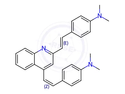 Chemical structure of 4,4'-(Quinoline-2,4-diylbis(ethene-2,1-diyl))bis(N,N-dimethylaniline)