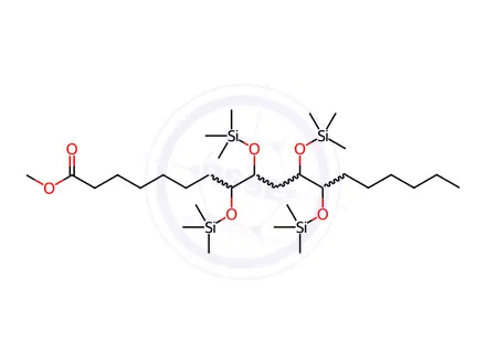 Chemical structure of 8,9,11,12-Tetrakis[(trimethylsilyl)oxy]octadecanoic acid methyl ester