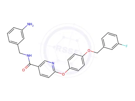 Chemical structure of N-(3-Aminobenzyl)-6-(4-((3-fluorobenzyl)oxy)phenoxy)nicotinamide