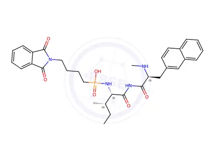 Chemical structure of N-(((phthalimidyl)butyl)phospho)isoleucyl-beta-naphthylalanine methylamide
