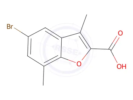 Chemical structure of 5-bromo-3,7-dimethyl-1-benzofuran-2-carboxylic acid