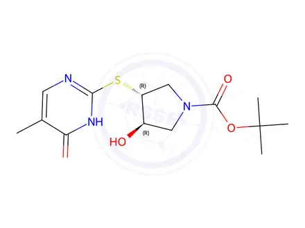 Chemical structure of tert-butyl (3r,4r)-3-hydroxy-4-[(4-hydroxy-5-methylpyrimidin-2-yl)sulfanyl]pyrrolidine-1-carboxylate