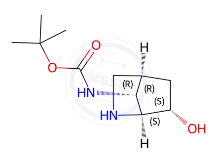 Chemical structure of Carbamic acid, N-[(1S,4R,6S,7R)-6-hydroxy-2-azabicyclo[2.2.1]hept-7-yl]-, 1,1-dimethylethyl ester