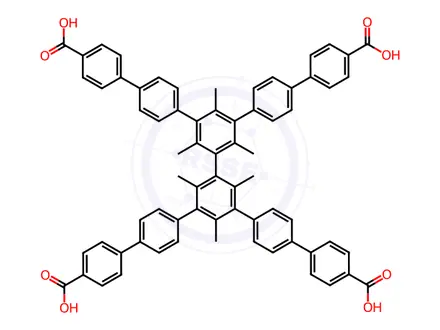 Chemical structure of [1,1′:4′,1′′:3′′,1′′′:3′′′,1′′′′:4′′′′,1′′′′′-Sexiphenyl]-4,4′′′′′-dicarboxylic acid, 5′′,5′′′-bis(4′-carboxy[1,1′-biphenyl]-4-yl)-2′′,2′′′,4′′,4′′′,6′′,6′′′-hexamethyl-