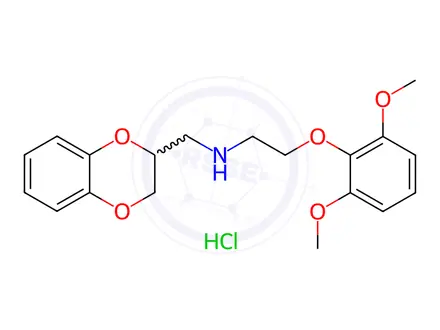 Chemical structure of N-((2,3-Dihydrobenzo[b][1,4]dioxin-2-yl)methyl)-2-(2,6-dimethoxyphenoxy)ethanamine hydrochloride