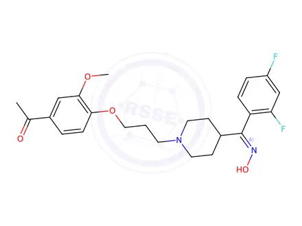 Chemical structure of 1-(4-(3-(4-((2,4-Difluorophenyl)(hydroxyimino)methyl)piperidin-1-yl)propoxy)-3-methoxyphenyl)ethan-1-one