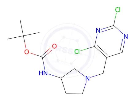Chemical structure of tert-butyl (1-((2,4-dichloropyrimidin-5-yl)methyl)pyrrolidin-3-yl)carbamate