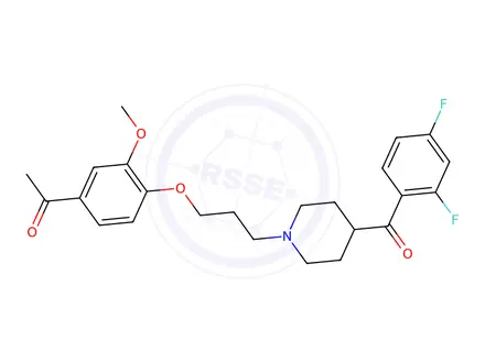 Chemical structure of 1-(4-(3-(4-(2,4-difluorobenzoyl)piperidin-1-yl)propoxy)-3-methoxyphenyl)ethanone