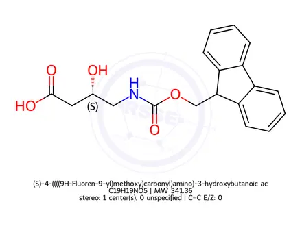 Chemical structure of (S)-4-((((9H-Fluoren-9-yl)methoxy)carbonyl)amino)-3-hydroxybutanoic acid