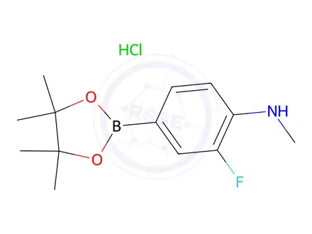 Chemical structure of 2-Fluoro-N-methyl-4-(tetramethyl-1,3,2-dioxaborolan-2-yl)aniline hydrochloride