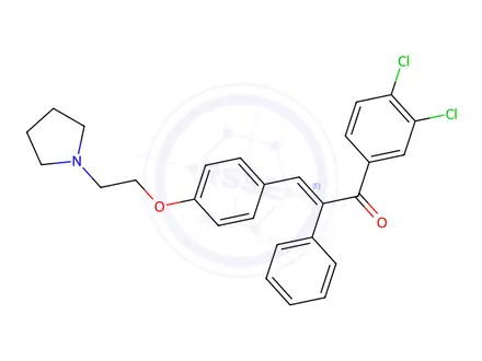 Chemical structure of 3,4-Dichloro-α-phenyl-4'-[2-(1-pyrrolidinyl)ethoxy]chalcone