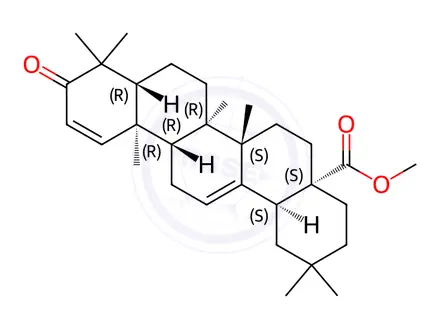 Chemical structure of Oleana-1,12-dien-28-oic acid, 3-oxo-, methyl ester