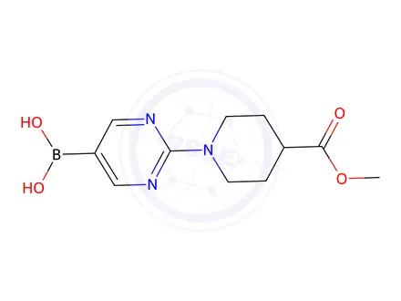 Chemical structure of (2-(4-(Methoxycarbonyl)piperidin-1-yl)pyriMidin-5-yl)boronic acid