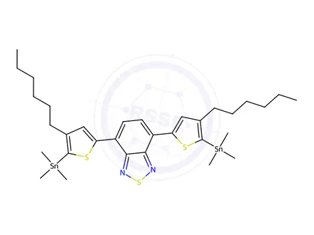 Chemical structure of 4,7-bis(4-hexyl-5-(trimethylstannyl)thiophen-2-yl)benzo[c][1,2,5]thiadiazole