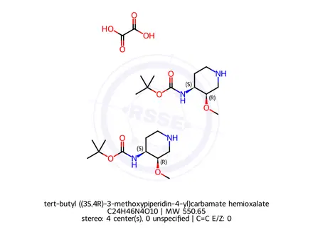 Chemical structure of tert-butyl ((3S,4R)-3-methoxypiperidin-4-yl)carbamate hemioxalate