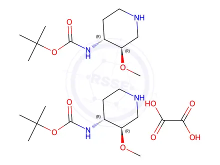 Chemical structure of tert-Butyl N-[(3R,4R)-3-methoxypiperidin-4-yl]carbamate hemioxalate