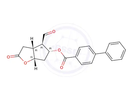 Chemical structure of (3aR,4R,5R,6aS)-4-Formyl-2-oxohexahydro-2H-cyclopenta[b]furan-5-yl [1,1-biphenyl]-4-carboxylate