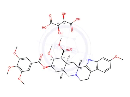 Chemical structure of methyl (3beta,20alpha)-11,17alpha-dimethoxy-18beta-[(3,4,5-trimethoxybenzoyl)oxy]yohimban-16beta-carboxylate, tartrate (1:1)