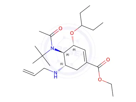 Chemical structure of Ethyl (3R,4R,5S)-5-(allylamino)-4-(N-(tert-butyl)acetamido)-3-(pentan-3-yloxy)cyclohex-1-ene-1-carboxylate