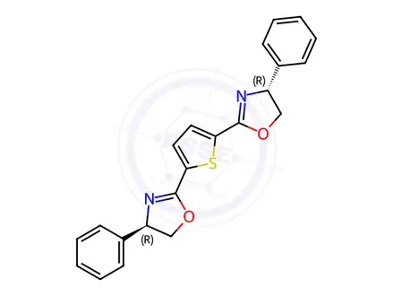 Chemical structure of Oxazole, 2,2′-(2,5-thiophenediyl)bis[4,5-dihydro-4-phenyl-, (4R,4′R)-