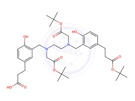 Chemical structure of 3-(3-(((2-(tert-Butoxy)-2-oxoethyl)(2-((2-(tert-butoxy)-2-oxoethyl)(5-(3-(tert-butoxy)-3-oxopropyl)-2-hydroxybenzyl)amino)ethyl)amino)methyl)-4-hydroxyphenyl)propanoic Acid