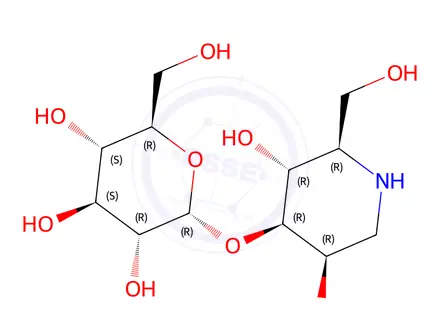 Chemical structure of a-D-Glucopyranosyl-(1->3)-1-deoxymannojirimycin