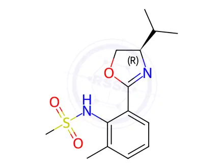 Chemical structure of (R)-N-(2-(4-Isopropyl-4,5-dihydrooxazol-2-yl)-6-methylphenyl)methanesulfonamide