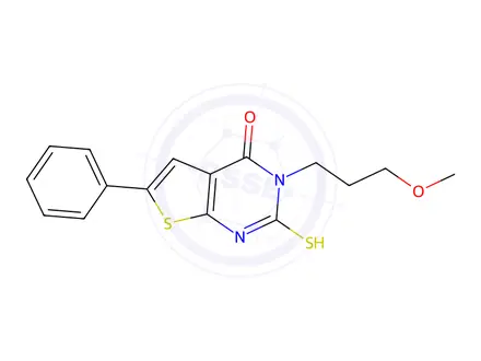 Chemical structure of 3-(3-Methoxypropyl)-6-phenyl-2-sulfanyl-3h,4h-thieno[2,3-d]pyrimidin-4-one