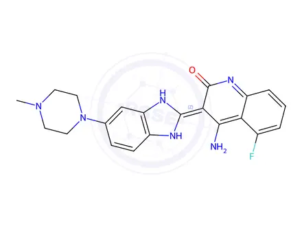 Chemical structure of 4-Amino-5-fluoro-3-(5-(4-methylpiperazin-1-yl)-1H-benzimidazol-2-yl)quinolin-2(1H)-one