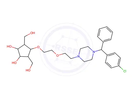 Chemical structure of 4-(2-(2-(4-((4-Chlorophenyl)(phenyl)methyl)piperazin-1-yl)ethoxy)ethoxy)-3,5-bis(hydroxymethyl)cyclopentane-1,2-diol