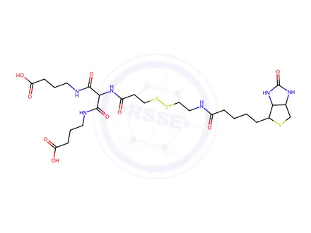 Chemical structure of [Biotinylamidoethyl]-dithiomethylenemalonic Acid Bis(4-aminobutyric Acid)
