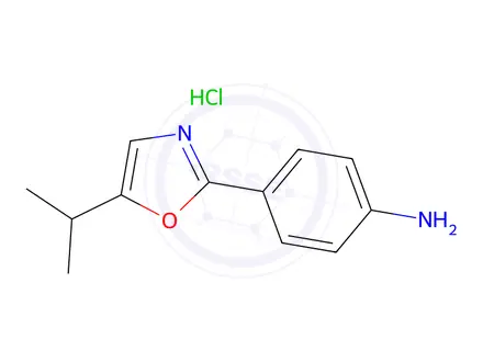 Chemical structure of 4-[5-(propan-2-yl)-1,3-oxazol-2-yl]aniline hydrochloride