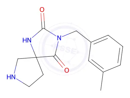 Chemical structure of 3-[(3-Methylphenyl)methyl]-1,3,7-triazaspiro[4.4]nonane-2,4-dione